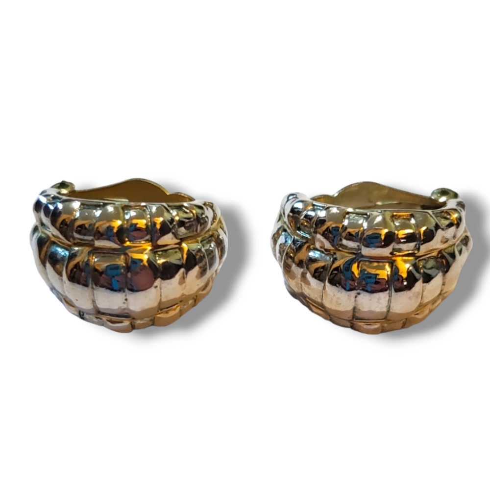 Vintage Silver Clip On Cuff Earrings Intricate Pattern Jewelry Accessories